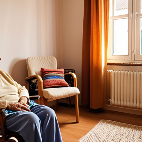 Home 14 **
Prompt: "Cozy, well-lit room in a care home. An elderly woman sits in an armchair, surrounded by personal belongings: framed photos, a knitted blanket. A caregiver is talking to her with a warm smile. Natural light fills the room. Focus on creating a comforting and welcoming atmosphere. Interior design inspired by a typical Portuguese 'casa de vó'."
**