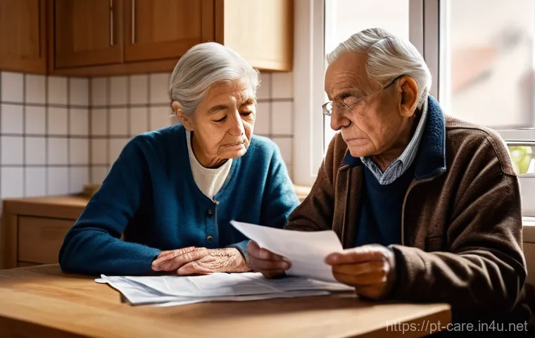 치매 요양병원 의료보험 적용 - **Prompt 1: The Weight of Dementia's Costs**
    A realistic, empathetic portrait of an elderly Port...