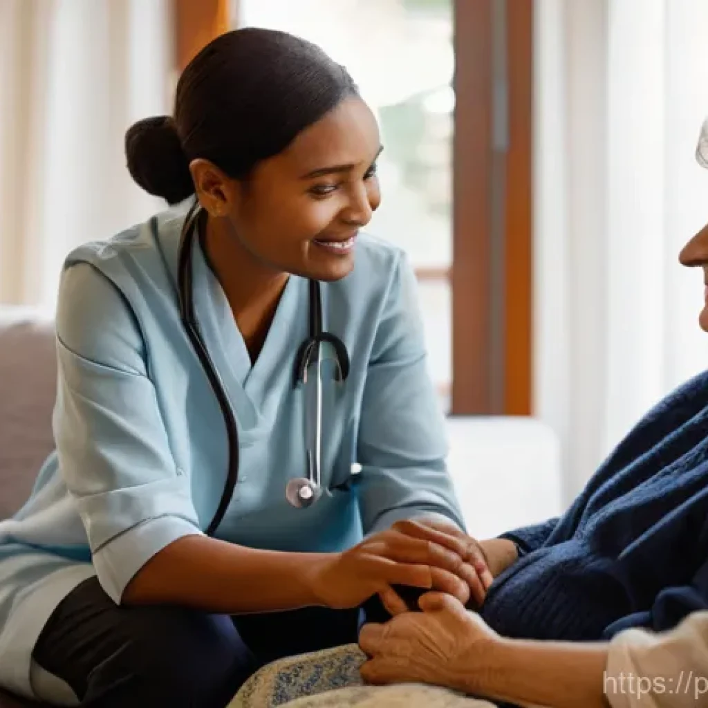 말기암 환자 요양 사례 - **A Compassionate Palliative Care Team in a Home Setting**
Create an image depicting a warm and ...
