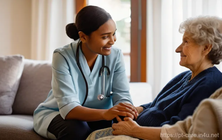말기암 환자 요양 사례 - **A Compassionate Palliative Care Team in a Home Setting**
    Create an image depicting a warm and ...