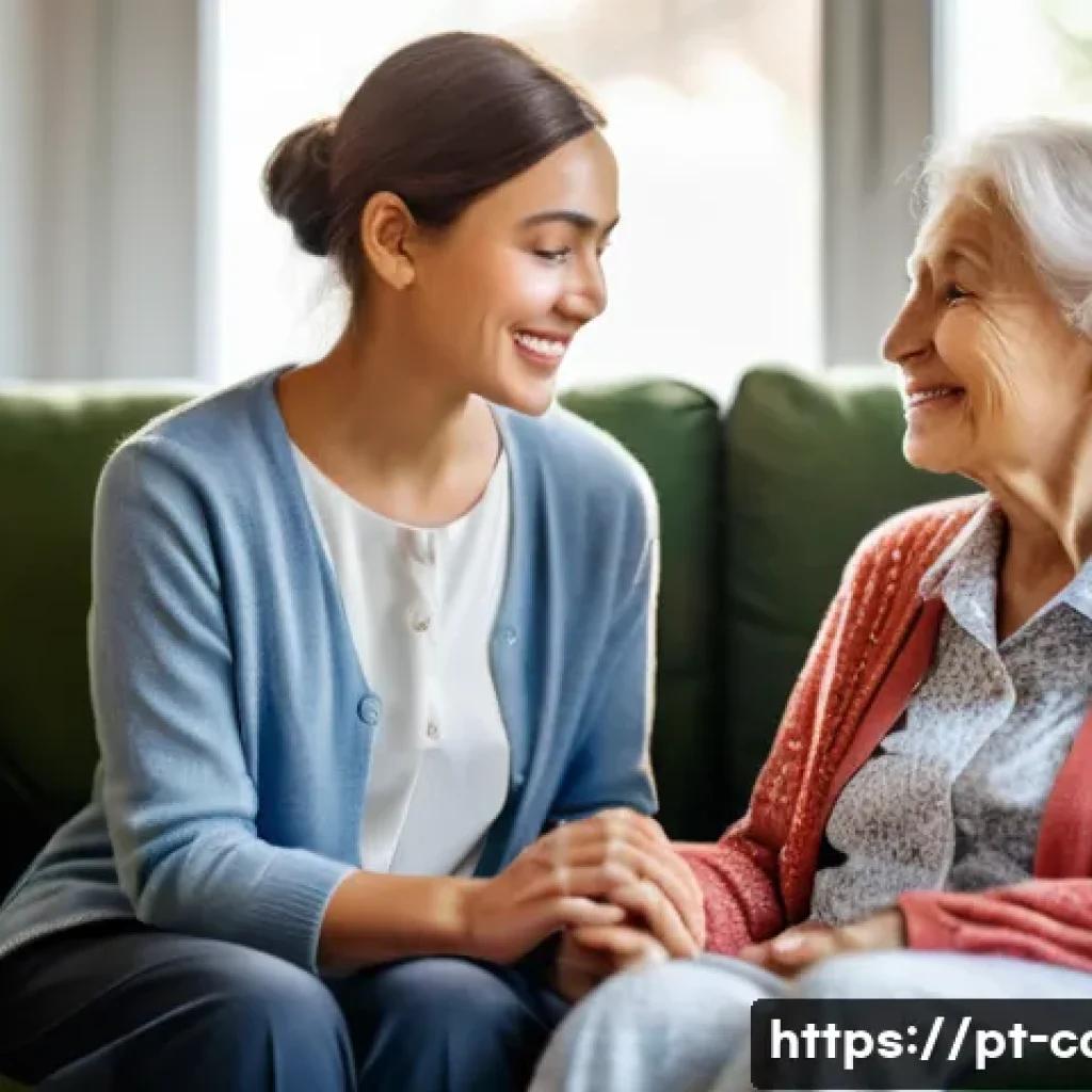 요양병원 환자와 의료진 관계 - **Prompt 1: Empathetic Caregiver and Senior**
"A heartwarming scene inside a modern, brightly li...