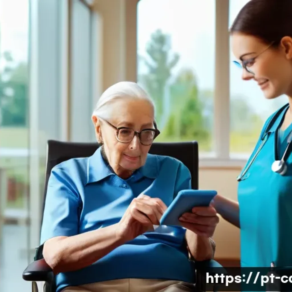 요양병원에서 관리하는 노인 질환 - A bright and modern nursing home interior featuring elderly patients and healthcare professionals en...
