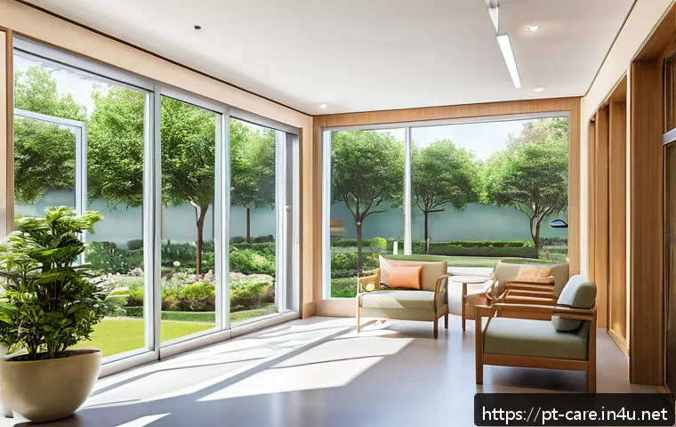 치매 요양병원 시설 수준 - A bright, spacious dementia care facility interior designed for safety and comfort, featuring wide o...