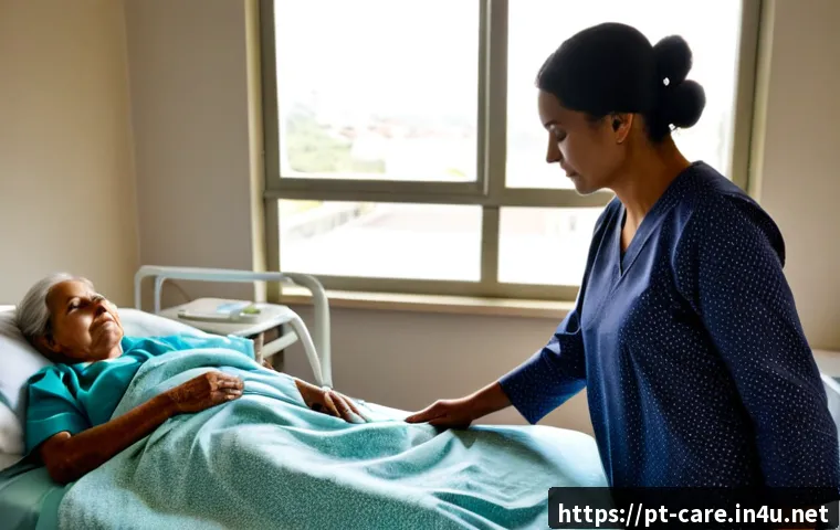 말기암 환자 요양병원 후기 - Photorealistic Brazilian palliative care hospital room, an elderly terminal cancer patient resting c...